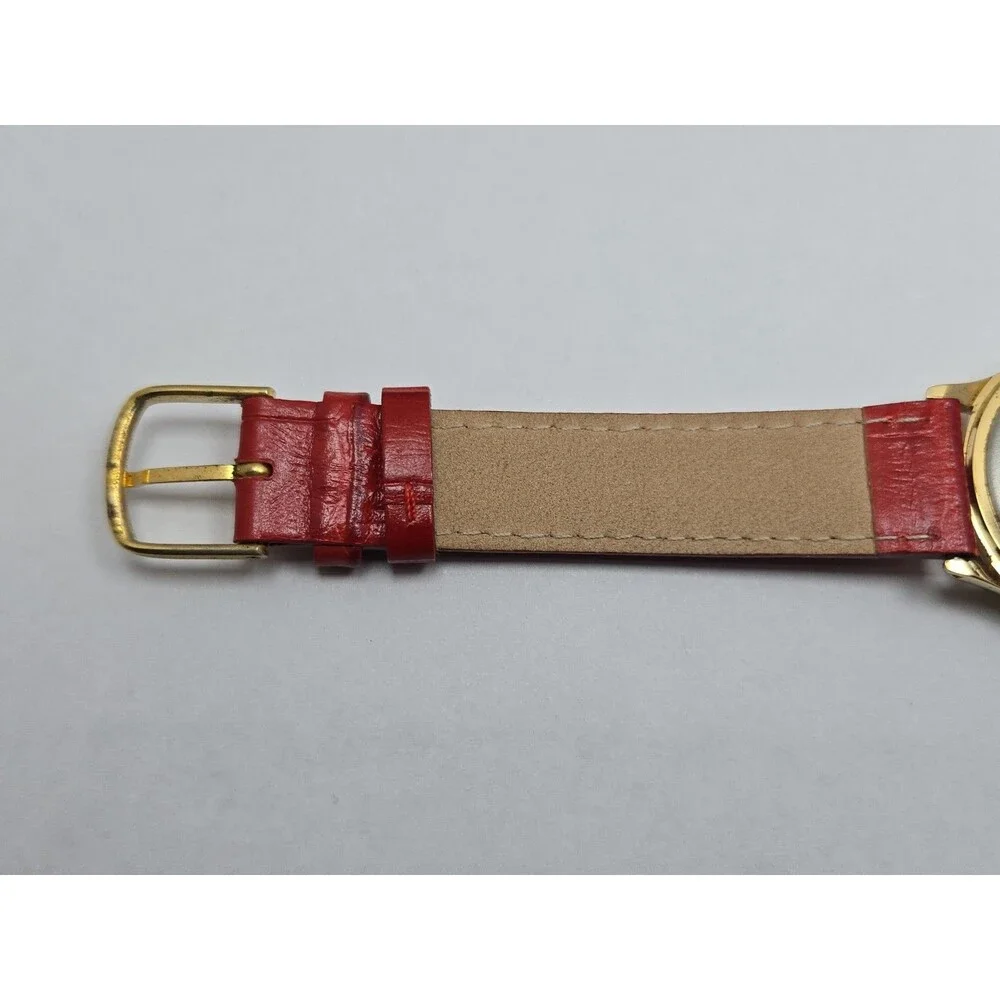 Vintage Lorus Disney Mickey Mouse Gold Tone Quartz Watch Leather 80s New Battery